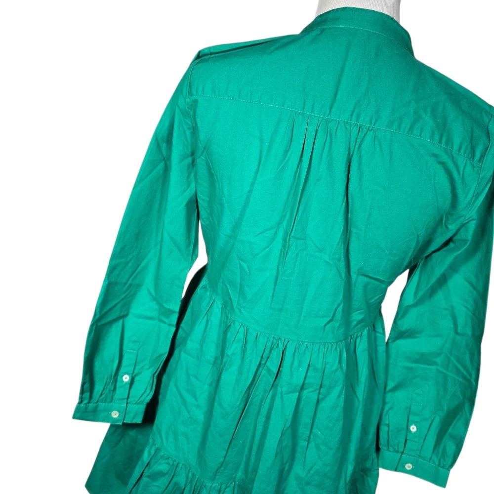 J. Crew J.Crew XS Green Long Sleeve Stretch Cotton Tiered Dress